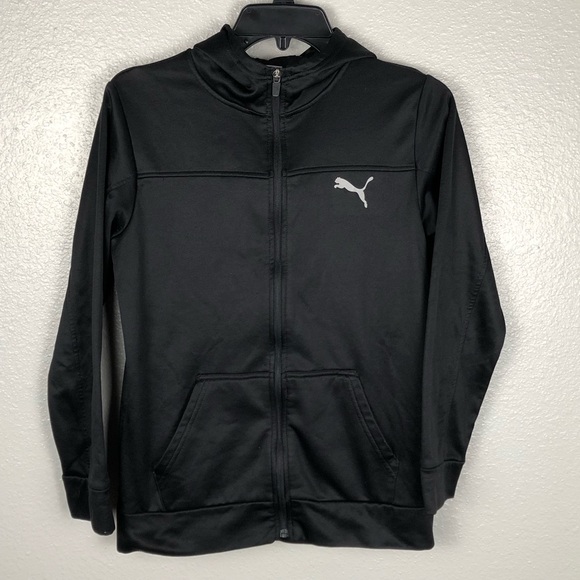 Puma Size Large 14-16 Black Pullover Zipper Sweatshirt Casual Workout Gym Logo - Picture 1 of 10